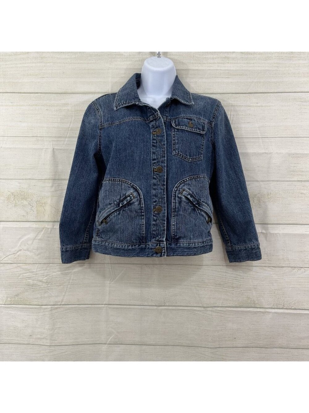 Lauren Jeans Co Blue Button Front Medium Wash Crop Jean Jacket